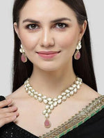 Load image into Gallery viewer, Karatcart Gold Plated Pink Drop Shape Carved Stone and Kundan Studded Necklace Set
