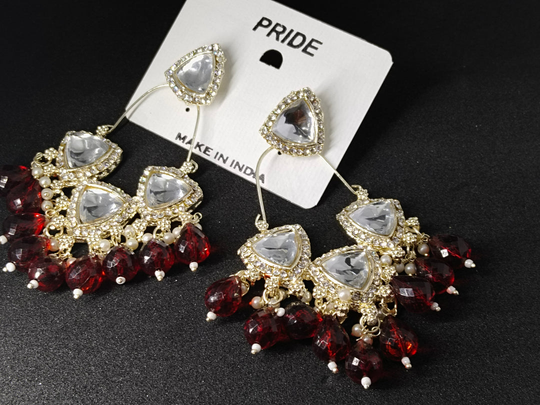 silver tone Chandelier Earrings – Handcrafted with Triangle Stones and Beads-in different color