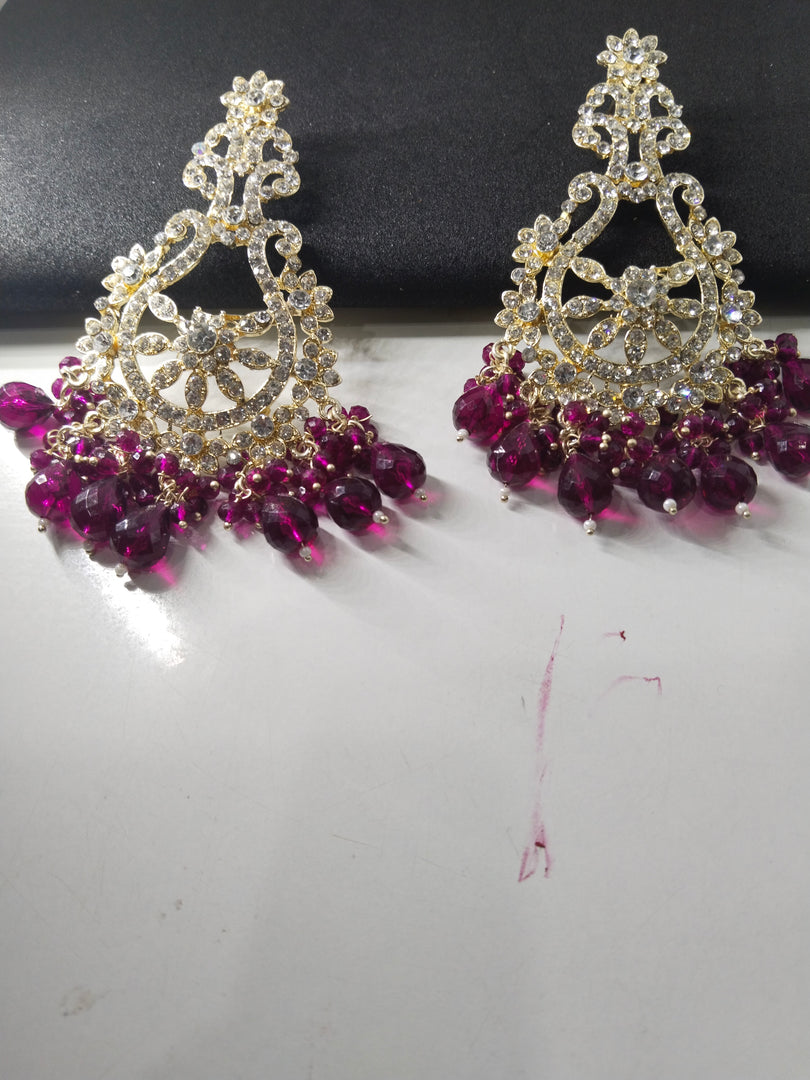 Golden Party Wear Earrings with Stone and Beaded Detailing - Luxurious Heavy Design