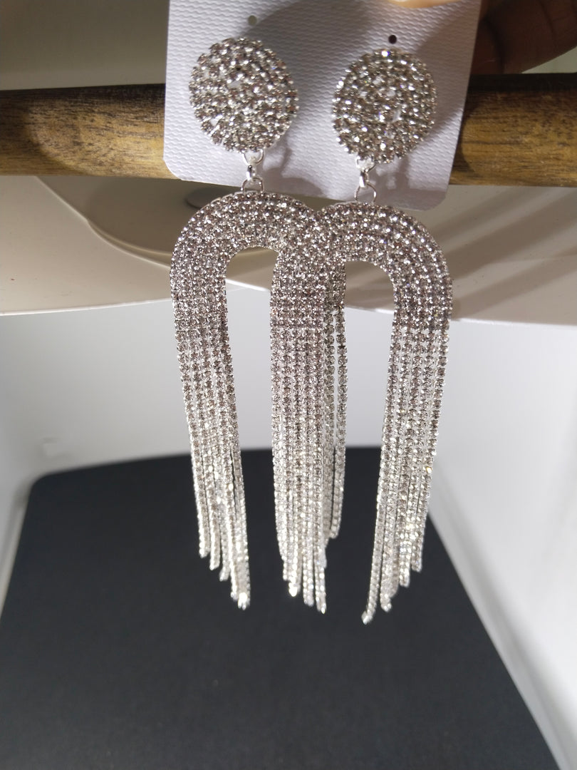 Shimmering Tassel Drop Earrings - Glittering Silver Finish with Elegant Fringe Design