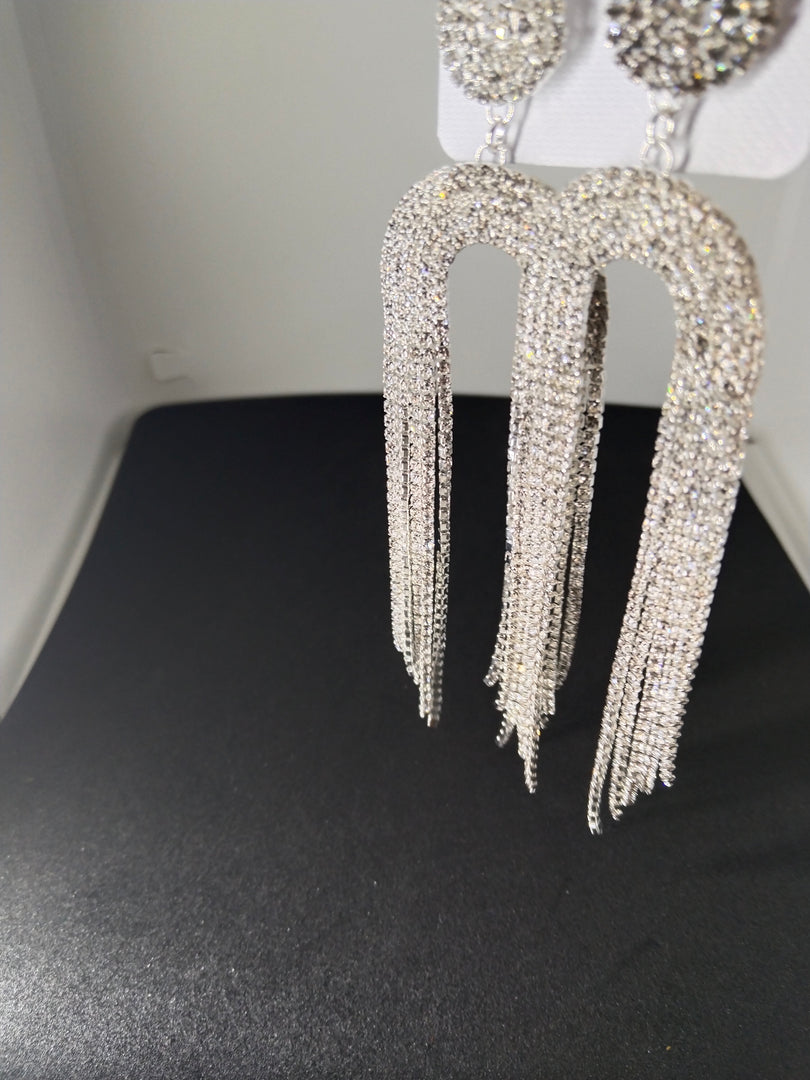 Shimmering Tassel Drop Earrings - Glittering Silver Finish with Elegant Fringe Design