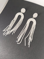 Load image into Gallery viewer, Shimmering Tassel Drop Earrings - Glittering Silver Finish with Elegant Fringe Design
