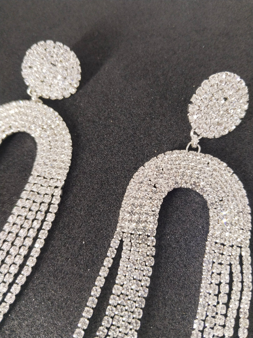 Shimmering Tassel Drop Earrings - Glittering Silver Finish with Elegant Fringe Design