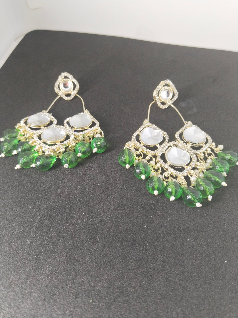 silver tone Chandelier Earrings – Handcrafted with Triangle Stones and Beads-in different color